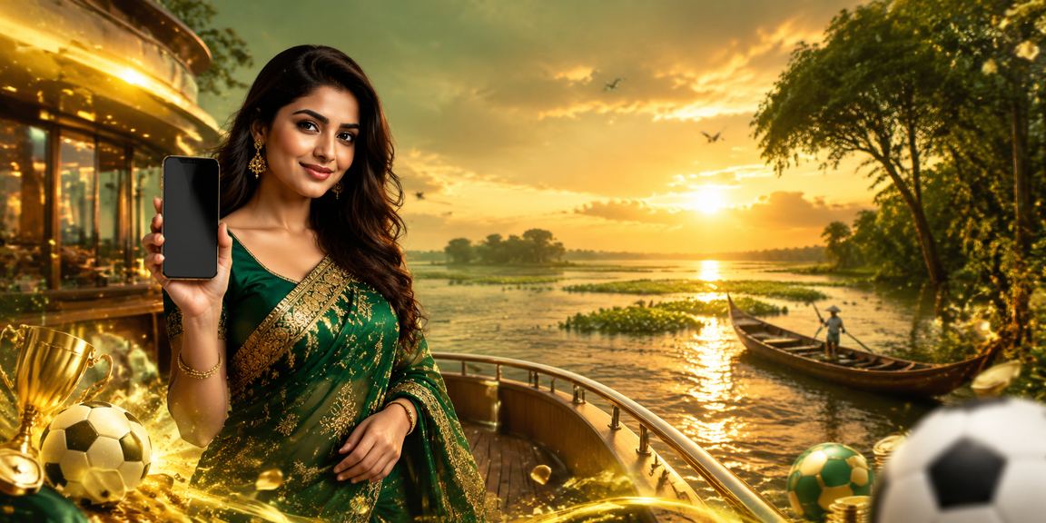 সুন্দরবনের প্রাকৃতিক পরিবেশে মোবাইলে স্পোর্টস বেটিং করছেন একজন বাংলাদেশি ব্যবহারকারী